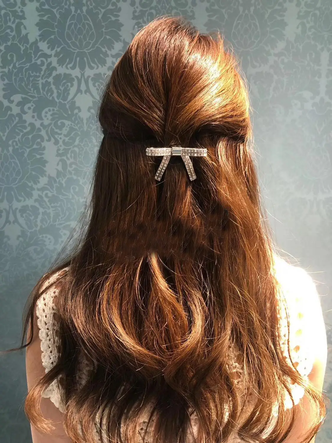 2019 модный новый серебряный белый кристалл заколка для волос полный алмазный бант