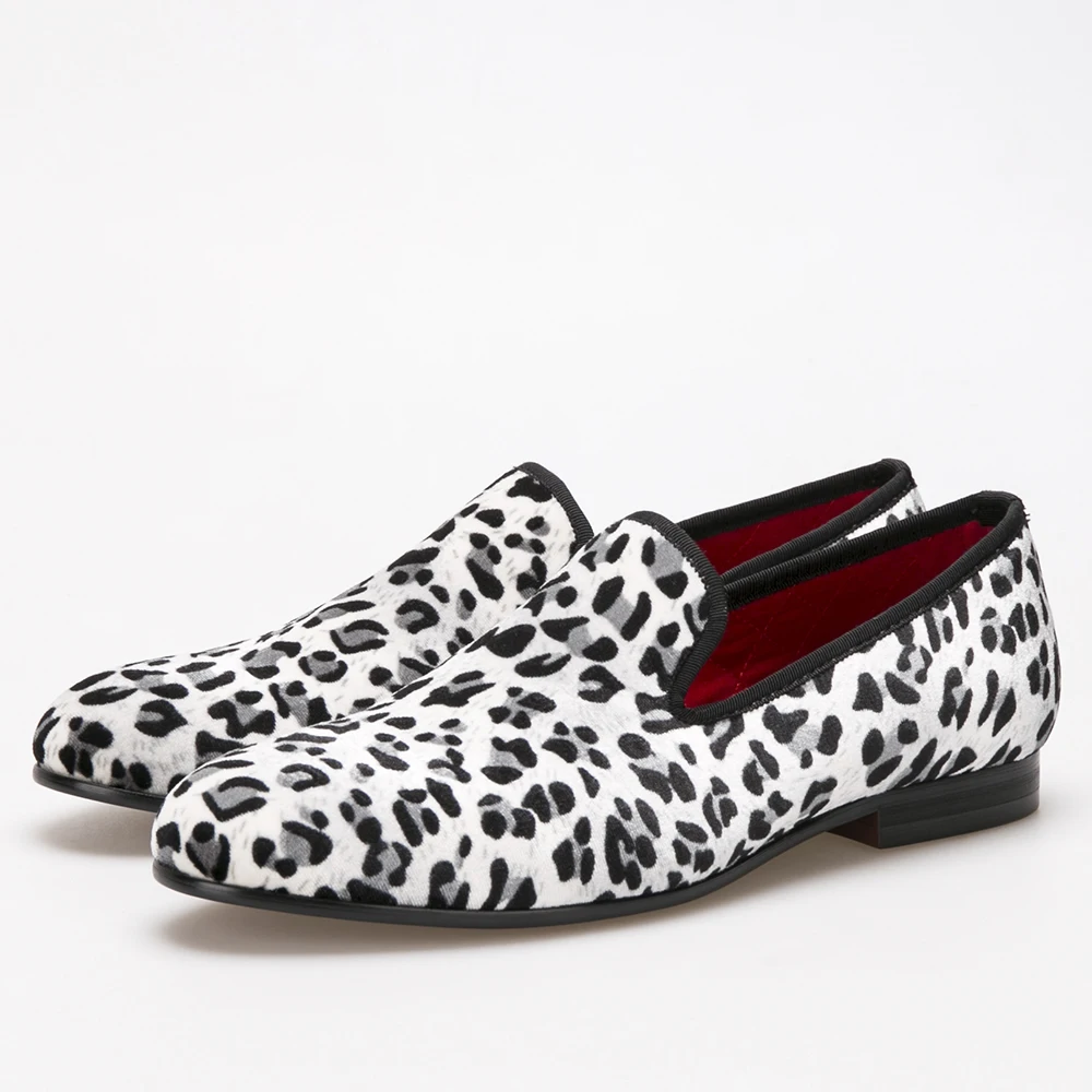 Мужские туфли с леопардовым принтом синие хлопковые на плоской подошве лоферы