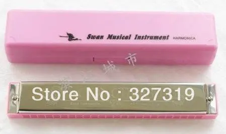 

NEW pink Stainless steel 24 Hole Tremolo Harmonica C+ box + Cleaning Cloth