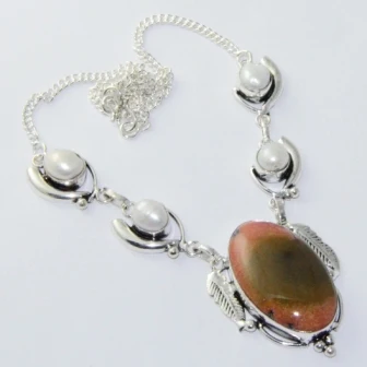 

Ожерелье Unakite & Pearl с серебряным покрытием из меди, 47,5 см, N1740