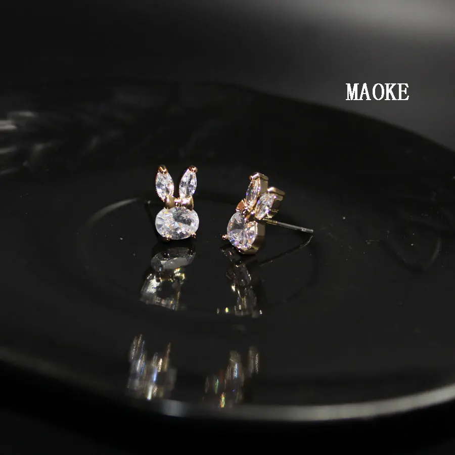 Promotions New Cute Rabbit Copper Inlaid Zircon Gold and SV Two Small Animals Earrings Fashion Jewelry for Women's Gifts | Украшения и