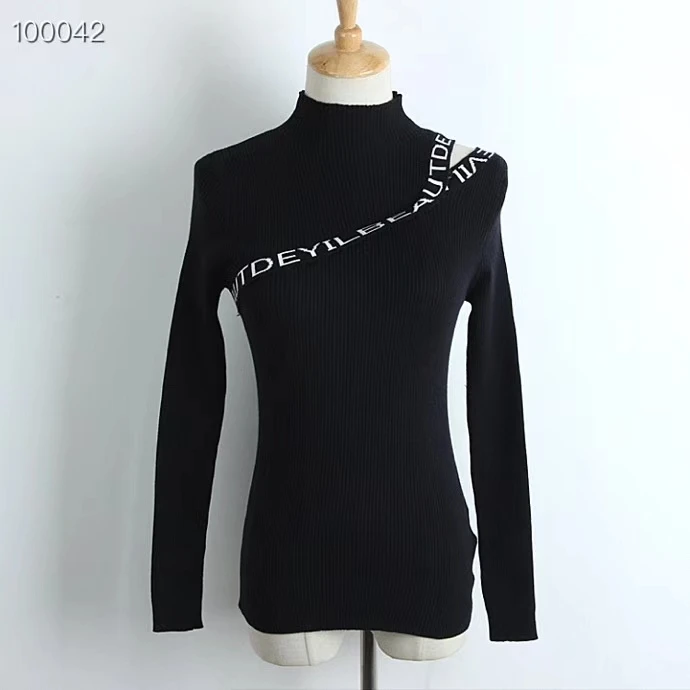 2018 осенне-зимний женский Одноцветный вязаный свитер для девочек черный белый