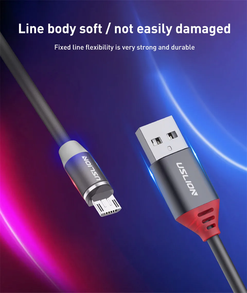 USLION 1 м светодиодный магнитный кабель mi cro usb type c кабель для зарядки 2.1A type-c кабель для Xiaomi mi 9 samsung S9 магнитное зарядное устройство