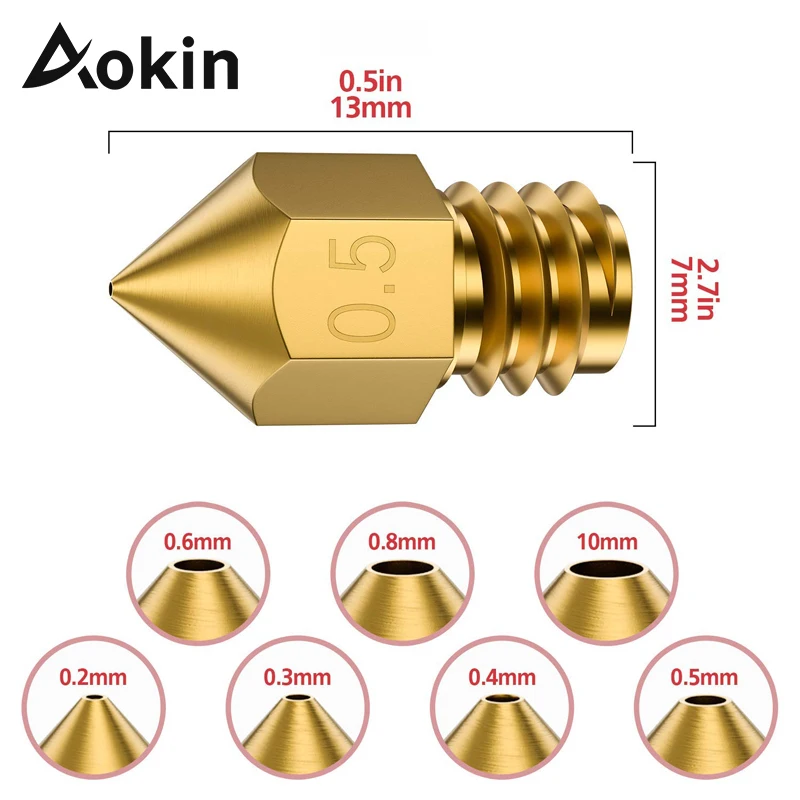 Aokin 5 шт. MK8 сопло 0 4 мм 3 8 3D принтер экструдер Медная головка M6 Резьбовая для 1 75