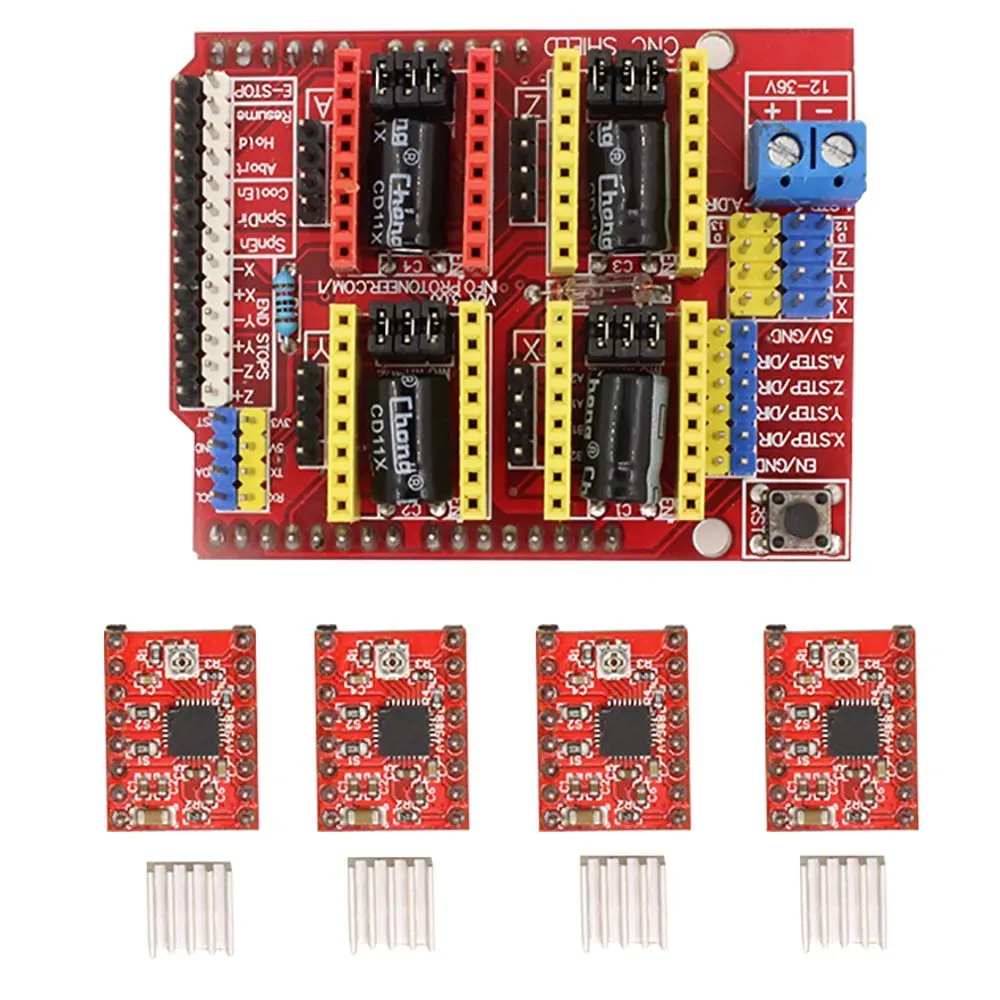 Плата расширения щит с ЧПУ V3 Drv8825 A4988 Драйвер шагового двигателя теплоотводом для
