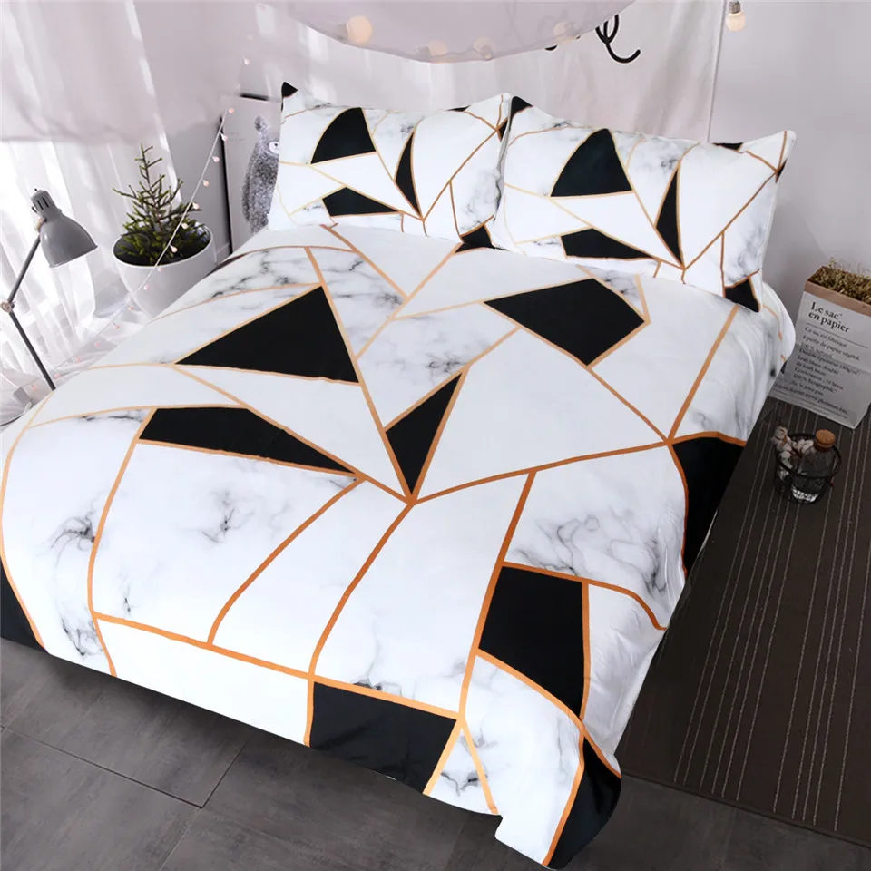 

Geometric Printed BlessLiving Irregular Bedding Set Black and White Duvet Cover Set Marble Texture Bed Cover Queen Bedspreads