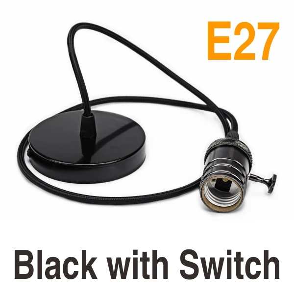Black With Switch Винтажная лампа Эдисона R110 A110 P140 G150 бутылка лампочка для люстры 220 В светодиодный светильник лампа накаливания лампада свет веревка держатель лампы - Цвет: Black With Switch