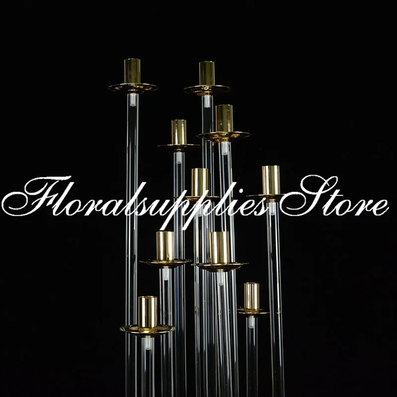 Металлические подсвечники с 9 головками акриловые для свадебного стола