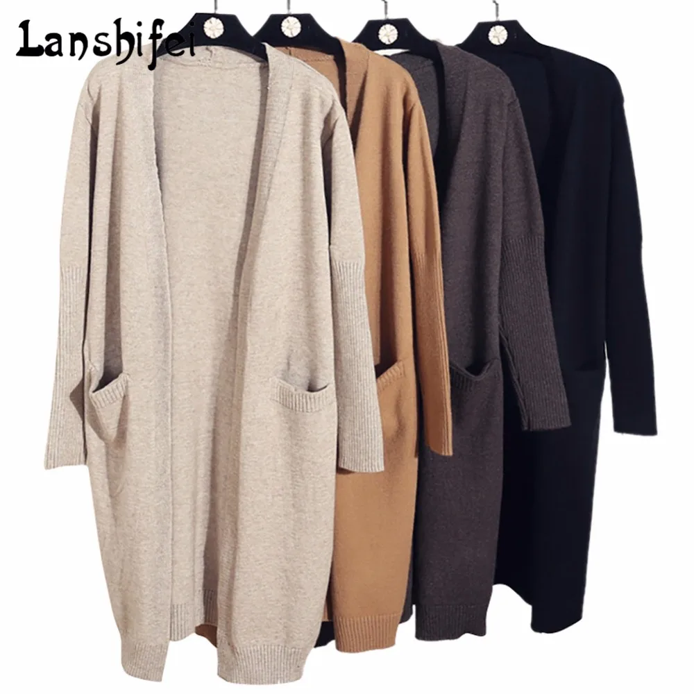 2017 Autumn Winter Knitting Long Cardigan Women Sleeve loose knitting Sweater Outerwear Female Knitted pull femme |