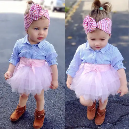 Kids Baby Girls clothes cotton Stripes T-shirt Top +Lace Tutu Skirt Outfits Set Clothes 2pcs | Мать и ребенок