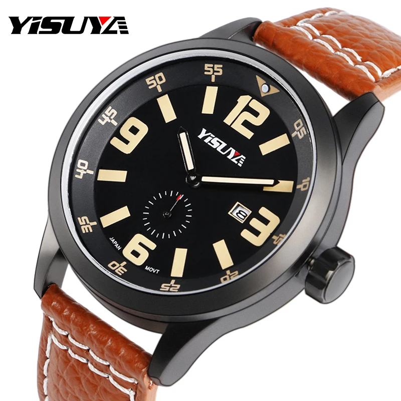 Часы YISUYA мужские спортивные Роскошные Кварцевые в стиле милитари с коричневым
