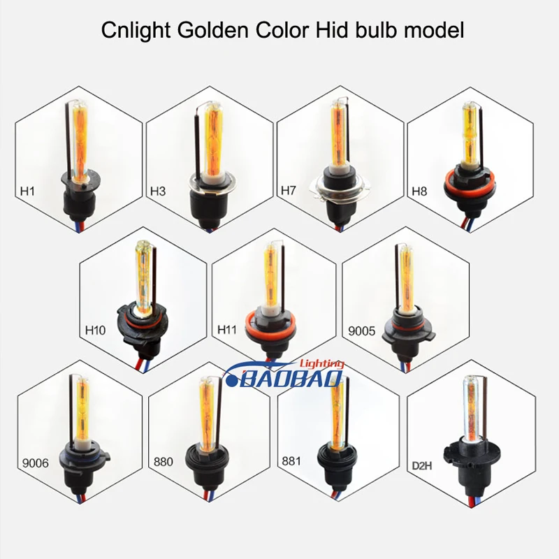 

Top quality Cnlight 3000k car hid headlight bulb, 35W Golden Yellow Color Light Sourcing Hid Xenon Bulb H1 H3 H7 H11 9005 9006