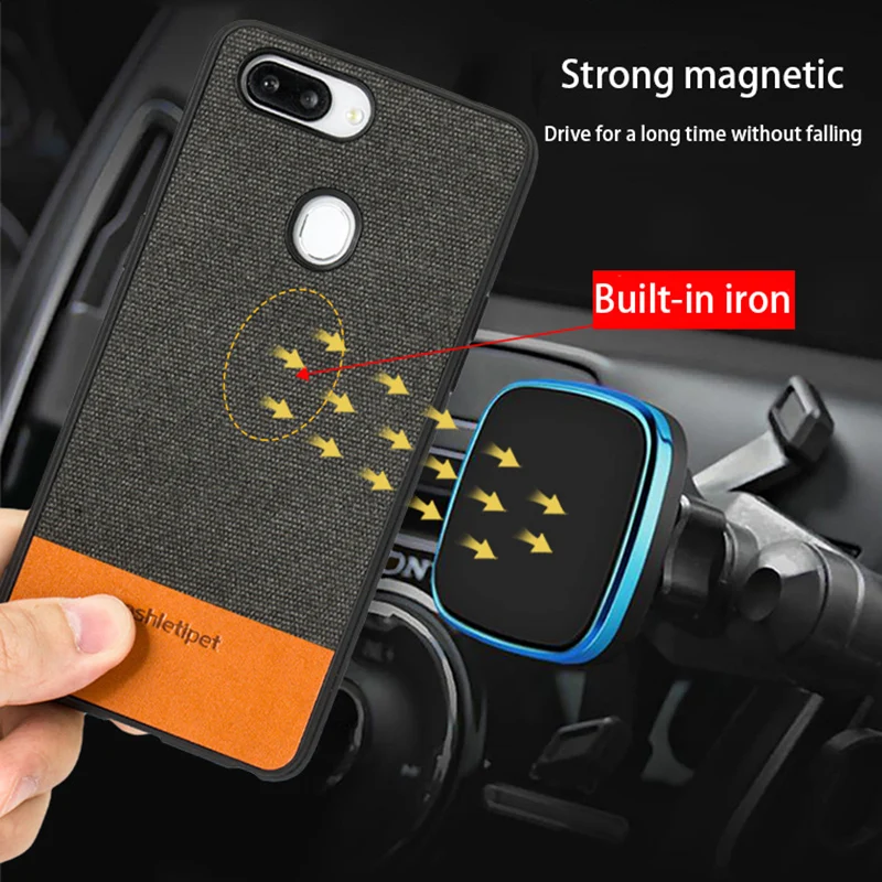 Canvas stitching Cowhide phone case for OPPO R15 magnetic adsorption leather two-color mobile protection |