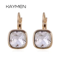 kaymen square shape inlaid crystal with french clip earrings for girl gold color top quanlity earrings boucles doreille