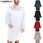 INCERUN Мужская шелковая атласная пижама, мягкий халат с длинным рукавом, Мужская одежда для сна, удобная однотонная повседневная мужская одежда 5XL, 2019