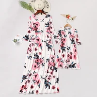 long family look fashion dresses for mother daughter floral girls dress family matching mommy and me clothes outfits