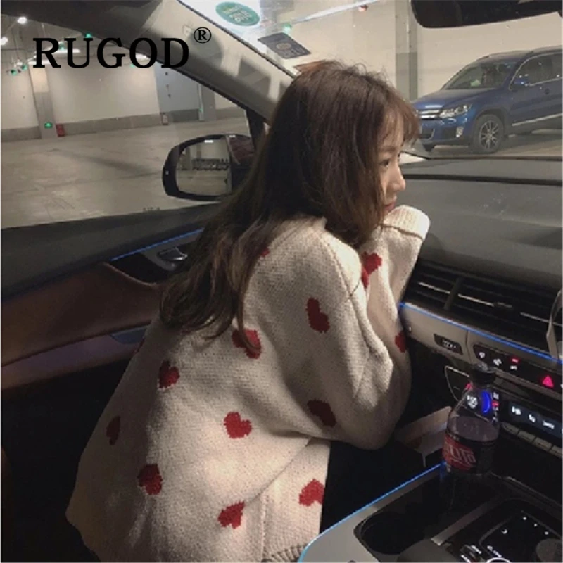 RUGOD Korean chic heart printed women sweater Fashion round neck long sleeve pullovers female Elegant Auturn winter streetwear | Женская