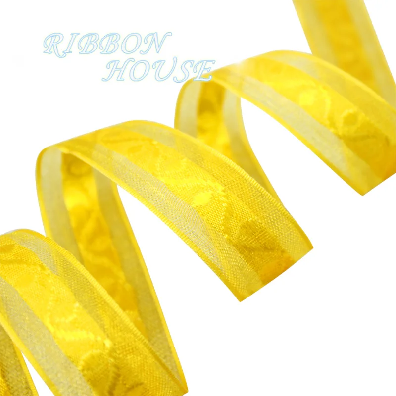 Orange Yellow 20 мм красивая жаккардовая ткань органза лента подарочная упаковка ленты(10/50y - Цвет: Orange Yellow