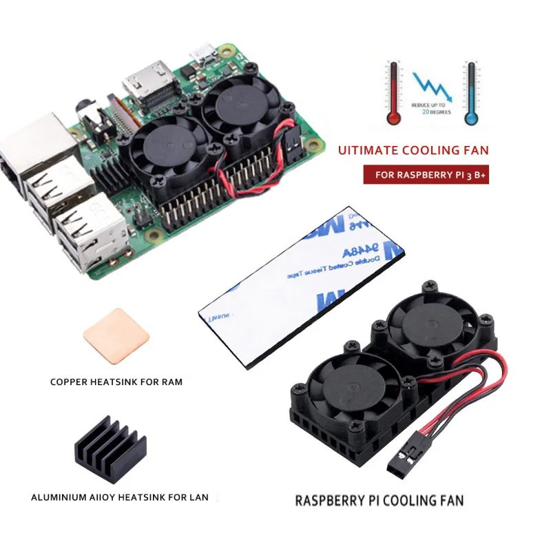 YOUNUON Raspberry Pi 3 3bPlus двойной вентилятор двойные вентиляторы охлаждения для 2 Model B