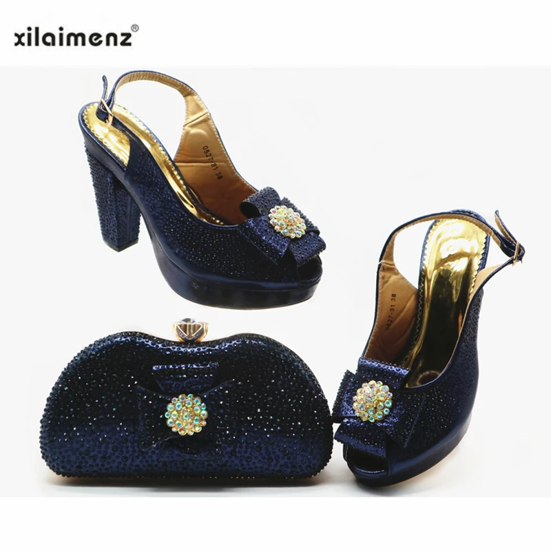 2019 темно синие женские босоножки с сумочкой в комплекте вечерние свадебные туфли