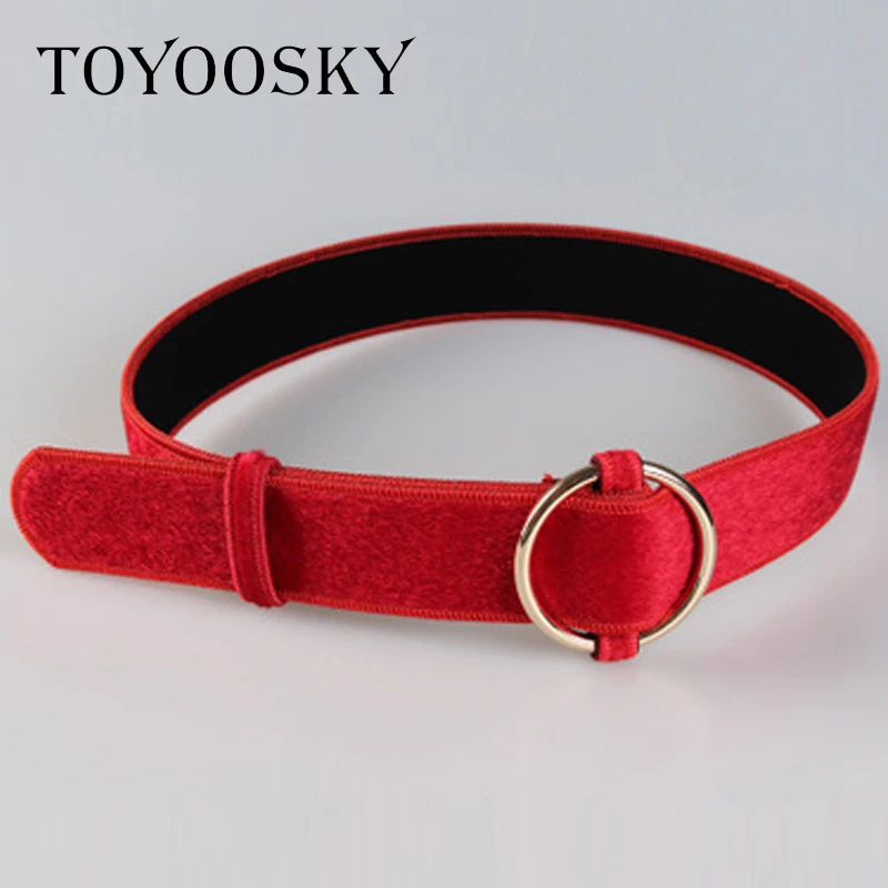 

TOYOOSKY Luxury Women Belt PU Horsehair Solid Round Buckle Wide Waist Belt for Dress All-match High Quality Belt for Female 2019