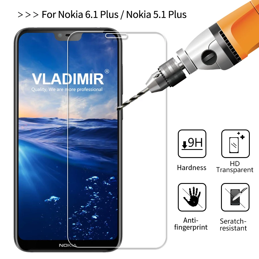 Владимир 2 шт. закаленное Стекло для Nokia 5 1X5 6 1 плюс X6 Защитная Прозрачная пленка 2.5D