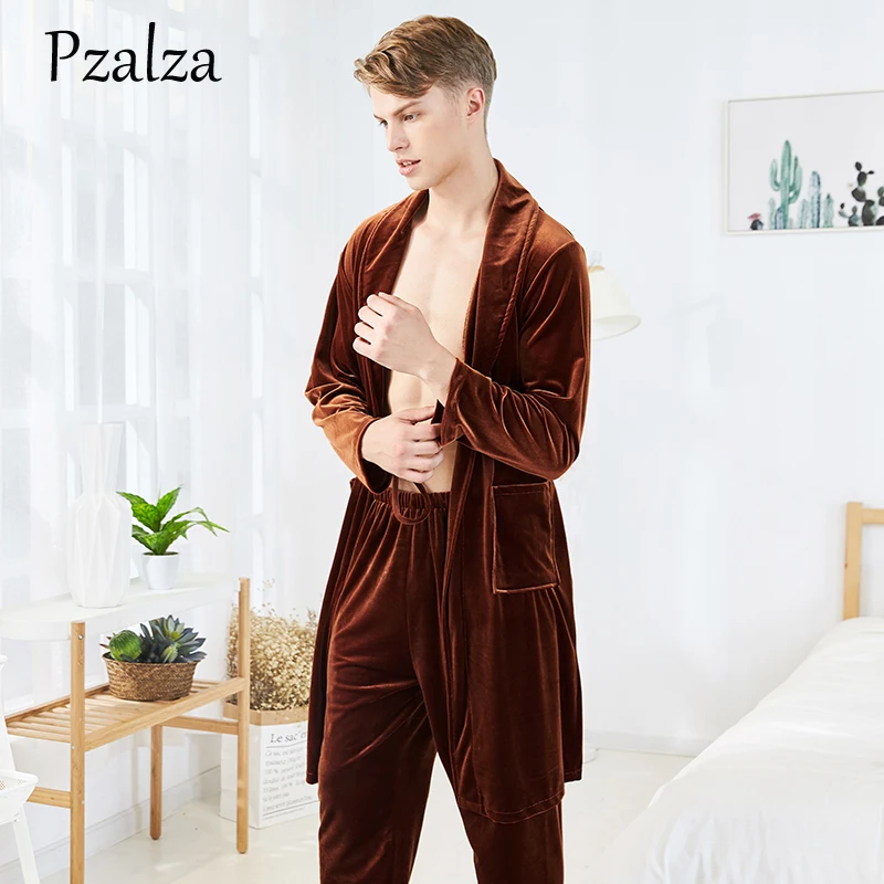 Ночная рубашка мужская из двух предметов мягкая теплая велюровая ночная длинный