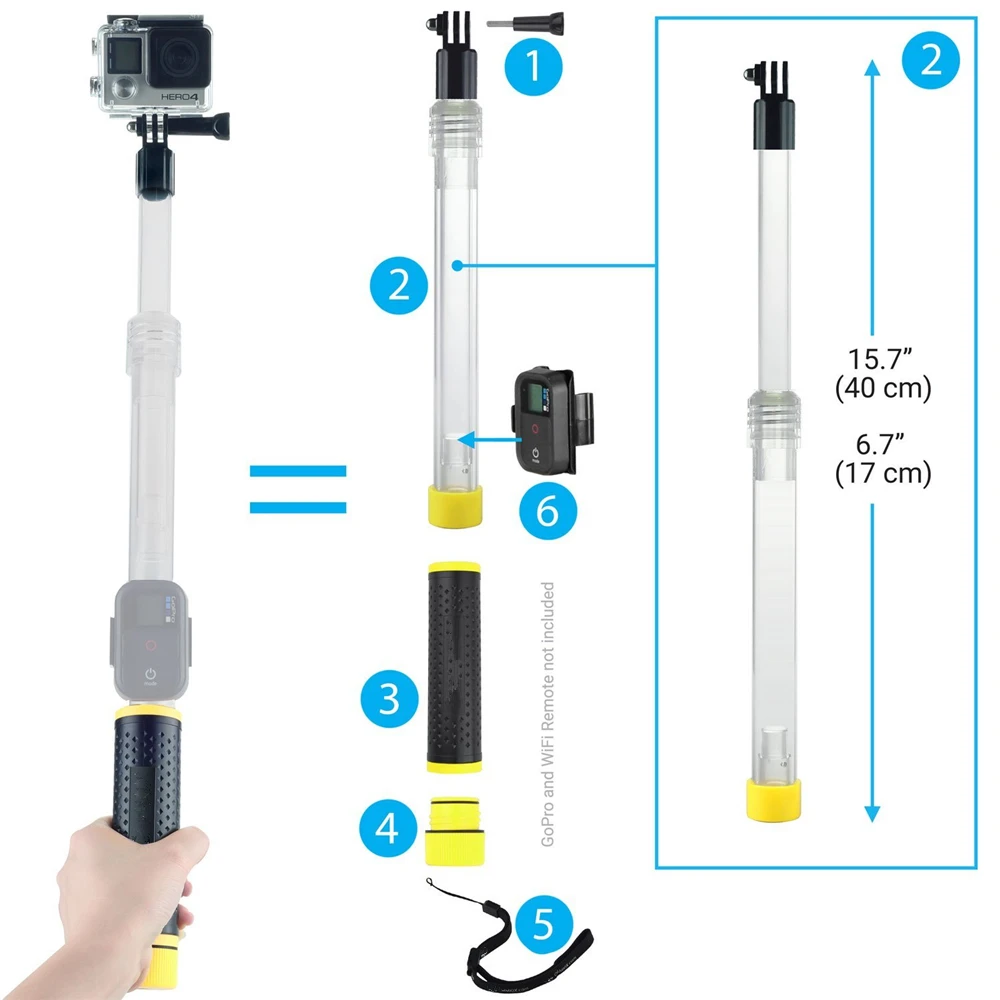 Waterproof Monopod Tripod Extendable transparent Selfie Stick for xiaomi yi 4k II 2 /SJ4000 Gopro hero 5 6 | Электроника