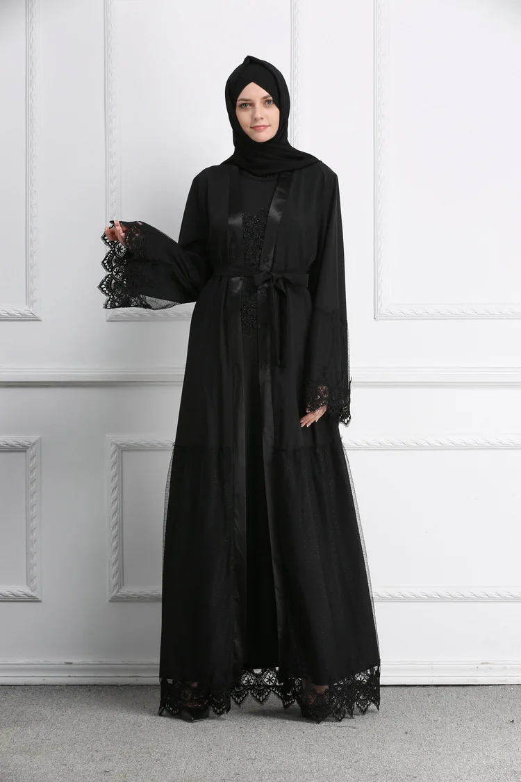Женское пальто из полиэстера Abayas черного цвета мусульманский длинный кардиган Дубай шарф-болеро Manteau Femme Musulmane Islamic clothes Hijab