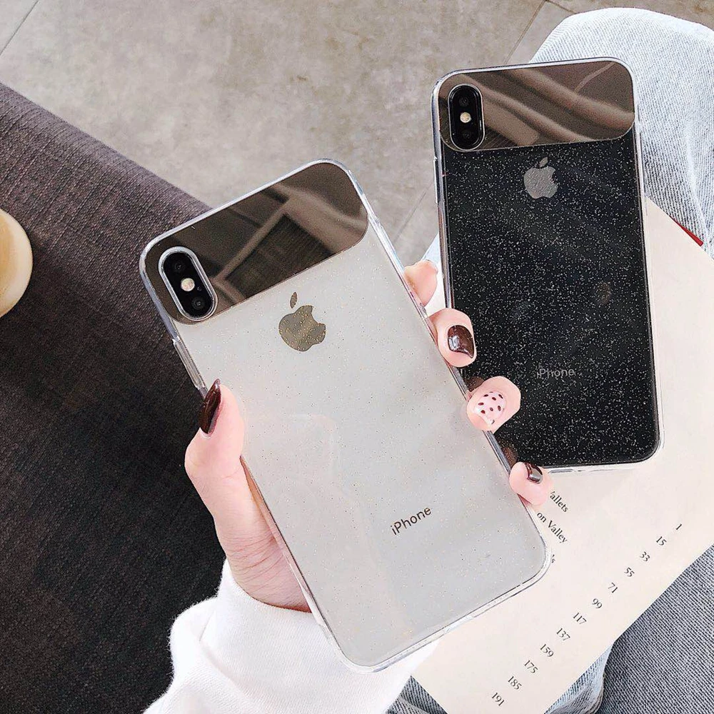 Eqvvol New Glitter Transparent Case For iPhone 7 8 Plus 6 6s Soft TPU Mirror Cases X XS MAX XR Ultra Thin Cover Coque |