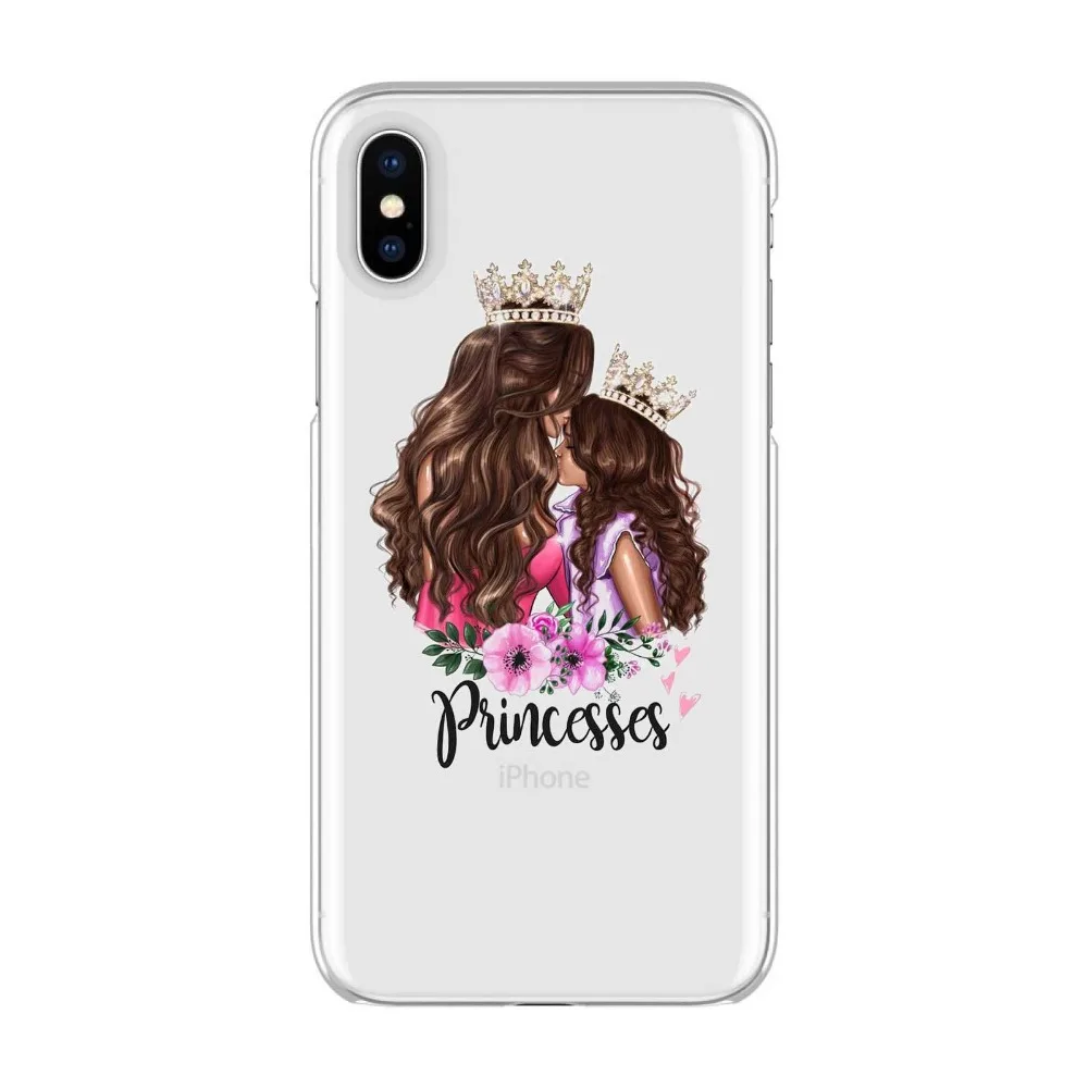 Модный черный коричневый Чехол для мамы и девочки, королева, для iPhone Max XR XS X10 8PLUS 7PLUS 5 5SE 6 6 S, мягкий ТПУ, Женский чехол для телефона