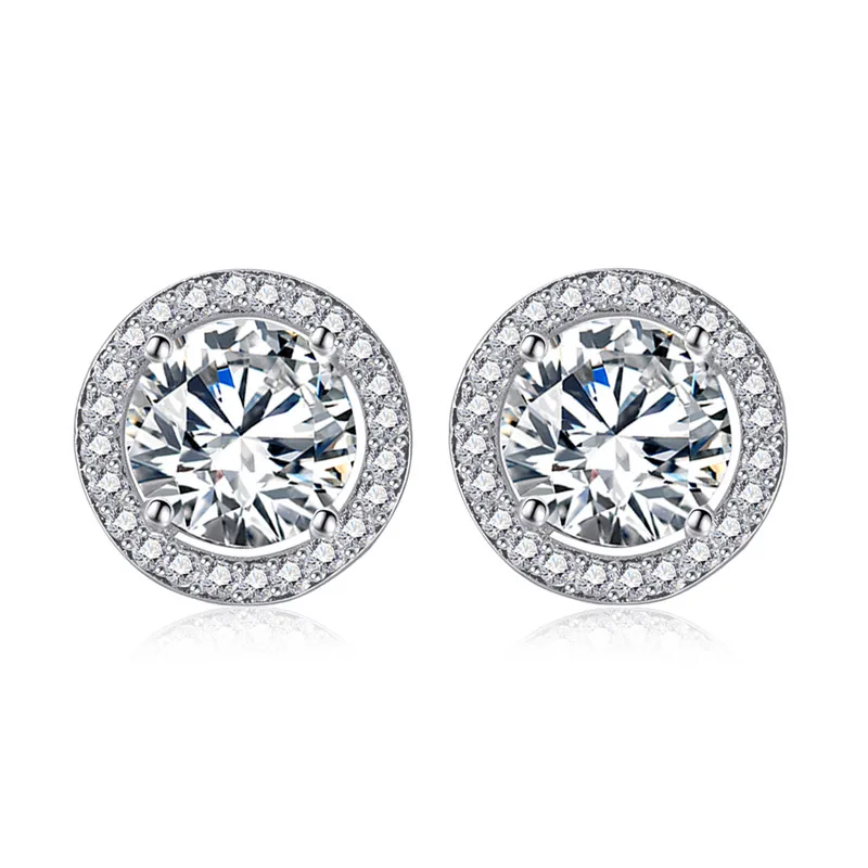 Silver White Милые круглые Разноцветные серьги-гвоздики с кристаллами для девушек, для женщин, 925 серебро, розовое золото, заполненные белым, синим, зеленым огненным опалом, серьги CZ - Окраска металла: Silver White