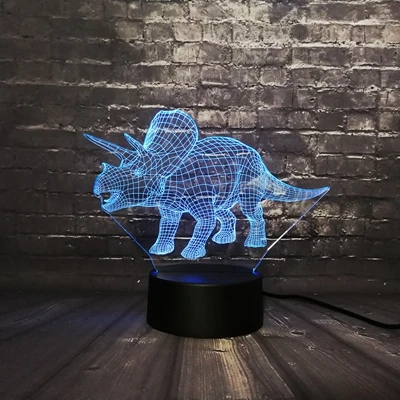 В стиле «Парк Юрского периода» светодиодный ночной Светильник 3D динозавр светильник RGB 7 цветов изменить USB Base desktoр зарядное устройство переключатель выставка Детский Рождественский подарок для мальчиков Игрушка в виде животного - Испускаемый цвет: 7