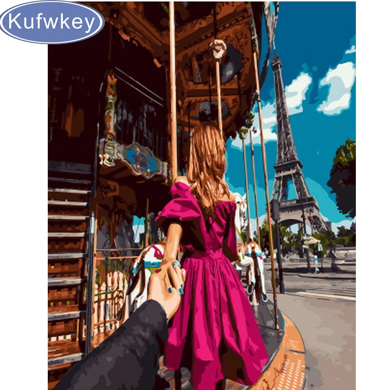 Полная 5D сделай сам алмазная живопись Париж пара улица башня вышивка крестиком