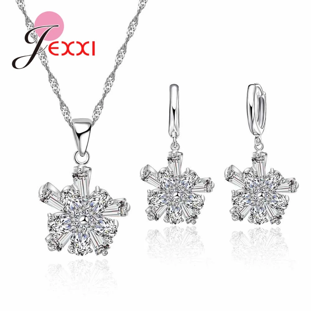 Женское ожерелье с цепочкой Delicate Blossom серьги-кольца из настоящего серебра 925