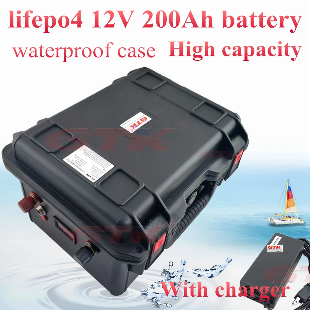 12v 200Ah lifepo4 Батарея 12 8 v Водонепроницаемый чехол 100A BMS для солнечных батарей RV