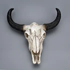 Настенный декор Longhorn с головой черепа коровы, 3D животное, скульптура дикой природы, домашние фигурки, поделки, украшения, Хэллоуин, смола, бычий Рог