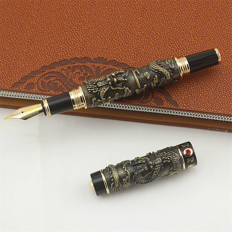 Роскошная металлическая перьевая ручка Jinhao в виде дракона винтажная иририта