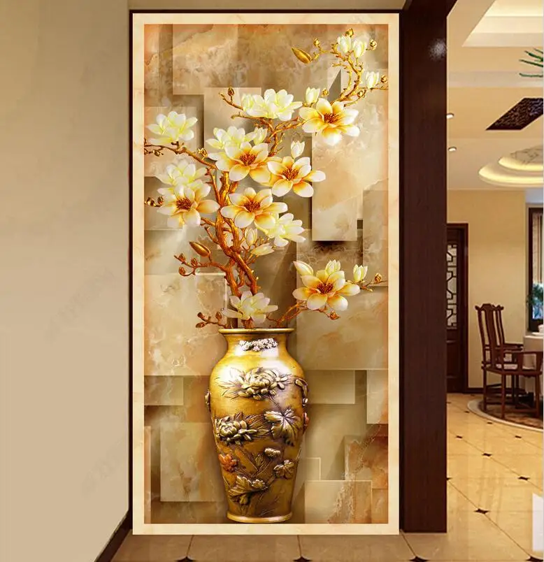 

Custom Luxury Mural Wallpapers 3D Stereoscopic European Magnolia Vase Sticker Bedroom Living Room Door Hallway Decor Wall Paper