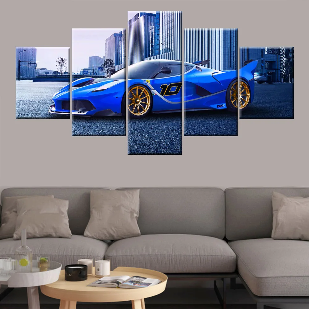 Картина на холсте HD Модульная картина 5 шт. синий роскошный спортивный автомобиль