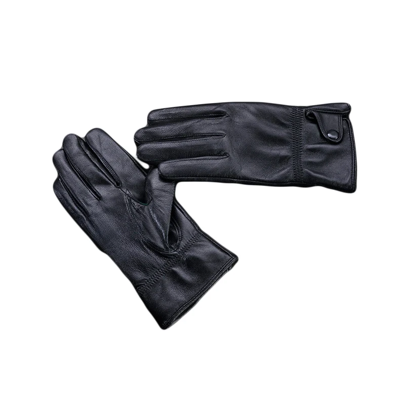 Humusan Женские зимние кожаные перчатки толстые теплые черные с отделкой пряжкой