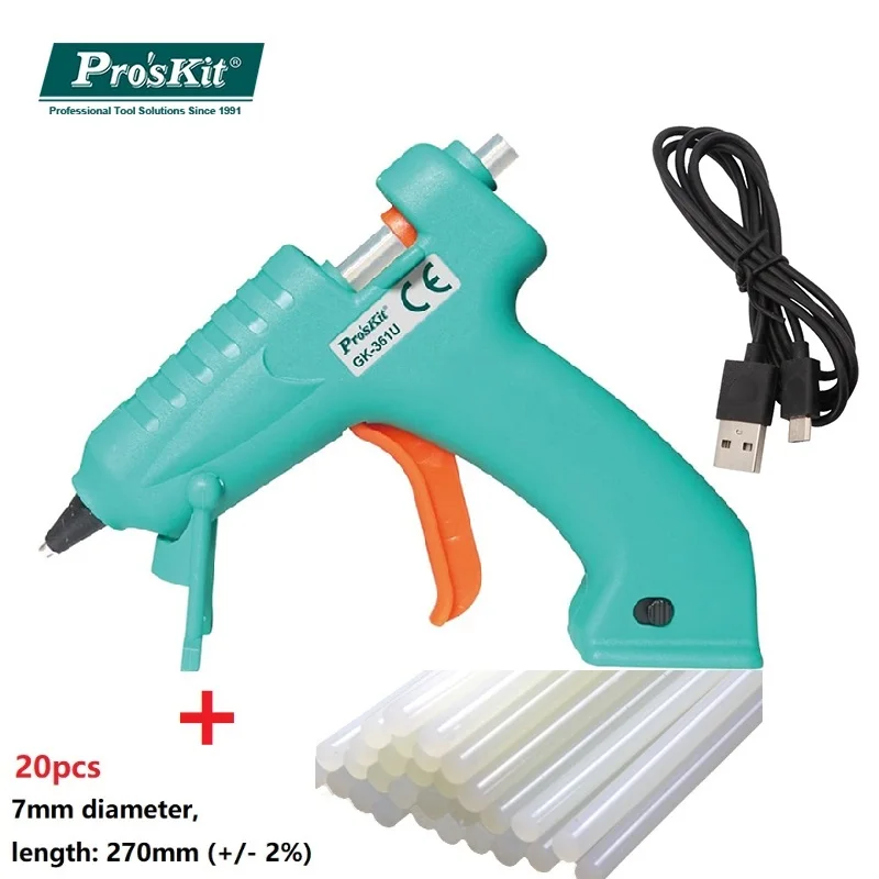 Pro'sKit GK-361U 3,6 V 2000mAh 8W USB Li-Ion DIY термоклеевой пистолет клеевые палочки для дома DIY и производитель - Цвет: GK-361U and sticks