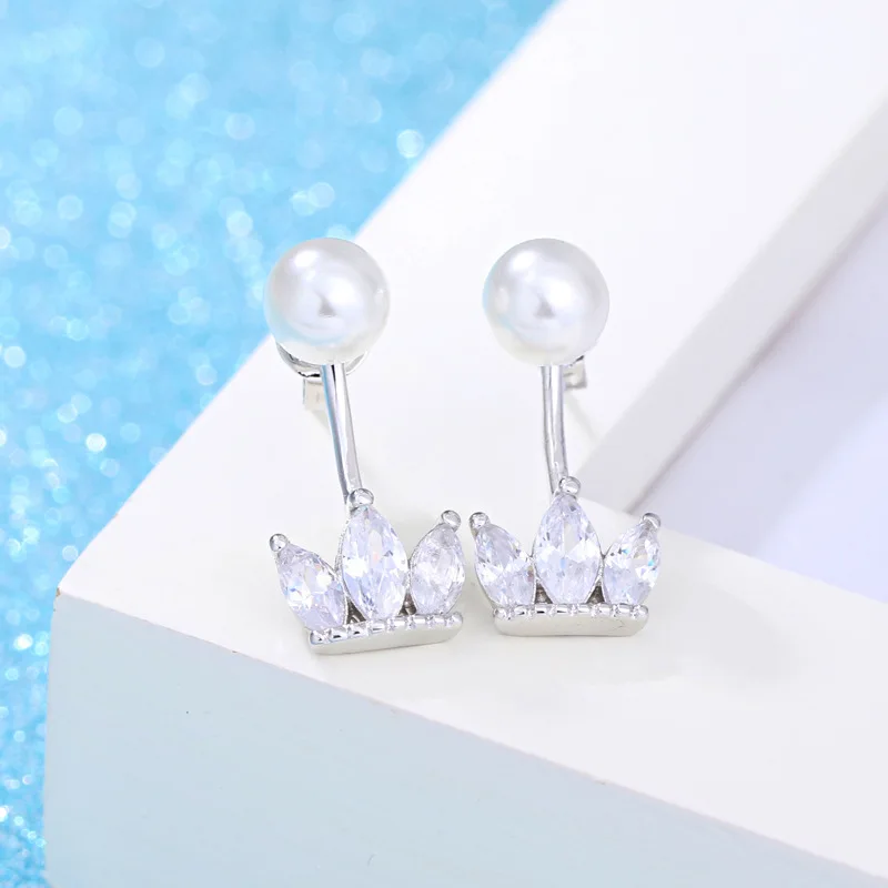 Лучший подарок Кристальные серьги с цветком и жемчугом серебро 925 пробы стразы