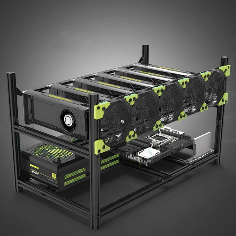 Серверная стойка 6 GPU горная Установка чехол открытая алюминиевая Шахтерская рама воздушная стойка для ETH/и т. д. ZCash компьютерное шасси в разобранном виде Штабелируемый E