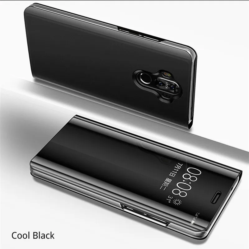 Черный Стенд флип-чехол с зеркалом для на samsung Galaxy J3 J4 J6 J7 J8 A6 A8 S7 край S8 S9 Plus Note 9 кожаный чехол-подставка для телефона чехол с крышкой - Цвет: Черный