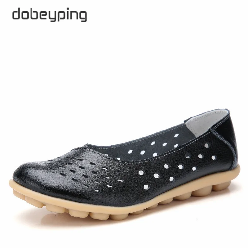 Black Dobeyping/Женская обувь из натуральной кожи на плоской подошве; Новая Летняя обувь с вырезами; женские лоферы на полой подошве; женская однотонная обувь; большие размеры 35-44 - Цвет: Black