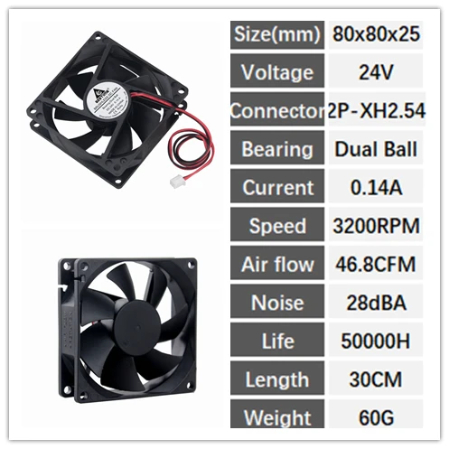 24V Ball 2P 5 штук в партии 8025 DC 5 в 12 В 24 в 48 В 2Pin 80 мм 80x80x25 мм 8 см рукав/шар бесщеточный Радиатор Вентилятор охлаждения - Цвет лезвия: 24V Ball 2P