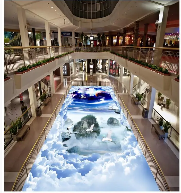 

Пользовательская 3D картина пол обои ПВХ клейкие облака и звезды Модный пол Современный пользовательский пол роспись 3D Пол