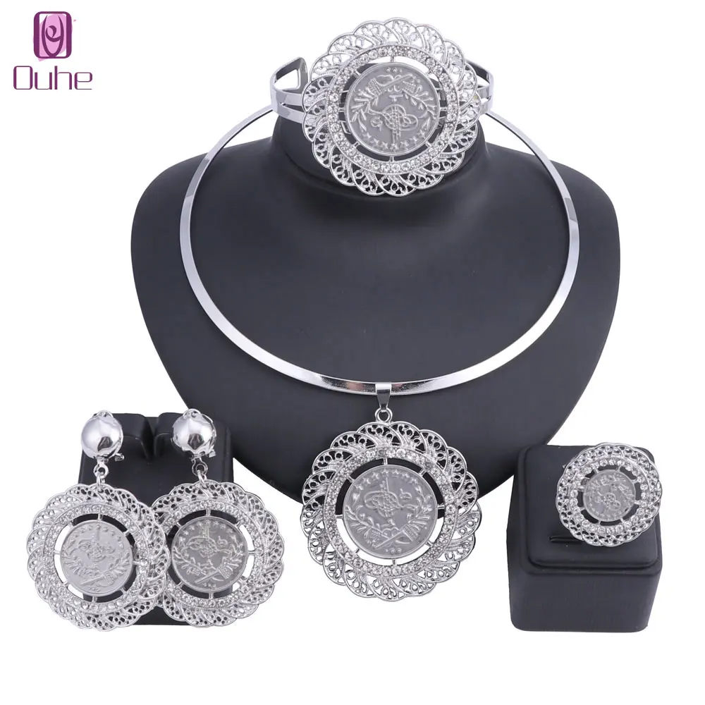 

Latest Best Quality Fashion Italian Jewelry Dubai Crystal Jewelry sets African Women Big Necklace Bangle Earring Ring Jewellery