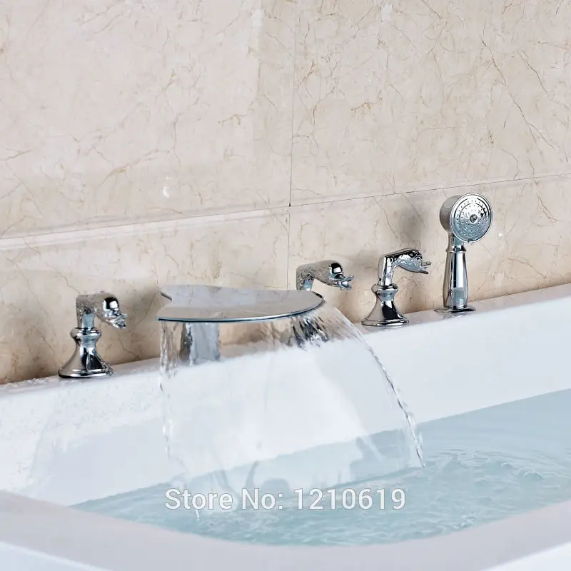 Newly Modern Style Bathtub Faucet w/ Handheld Shower Deck Mount Chrome Tub Mixer Tap Three Handles | Обустройство дома